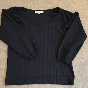 LOFT Midnight Black Textured Blouse